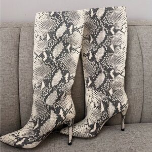 Steve Madden Black and White Snakeskin Heeled Boots